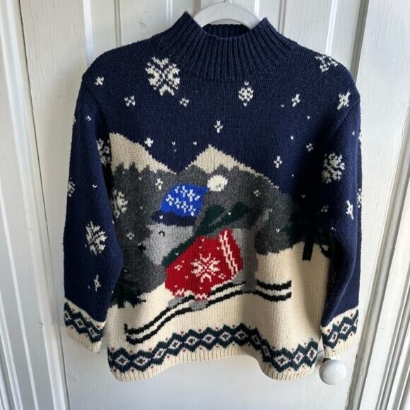 Lauren by Ralph Lauren Terrier Dog Ski Sweater Wool Vintage - Picture 1 of 6